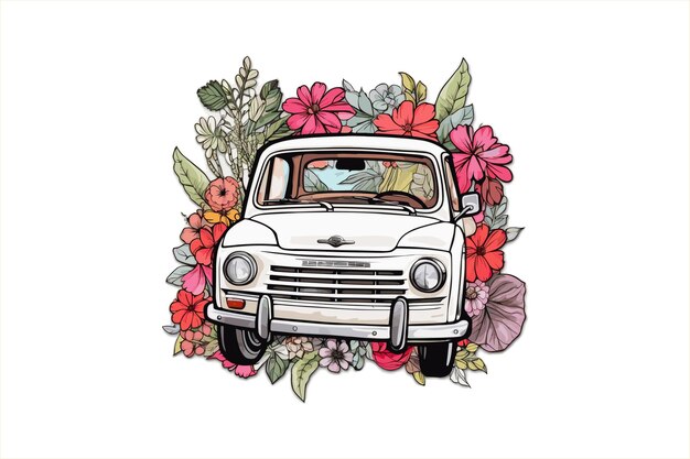 Vecteur vector de conception de voiture à l'aquarelle florale nouvelle fleur créative avec conception de voiture