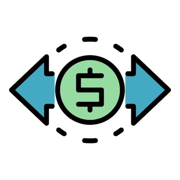 Vector de contour de l'icône de transfert d'argent Envoyer le paiement portefeuille mobile couleur plate