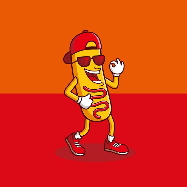 Vector cool corndog portant des lunettes et un chapeau illustration de l'icône de dessin animé