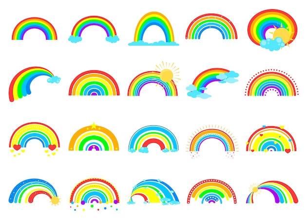 Vector de couleur de dessin animé de différentes icônes d'arc-en-ciel