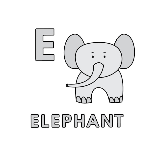 Vector Cute Cartoon Animaux Alphabet Éléphant Illustration