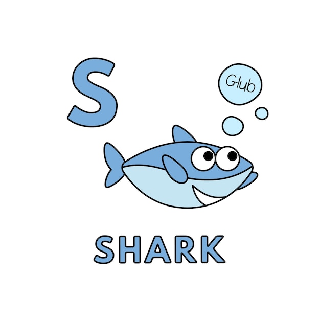 Vector Cute Cartoon Animaux Alphabet Requin Illustration