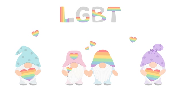 Vector Cute set Gnome sur le concept LGBT Couple amoureux Pride mois Couleur pastel