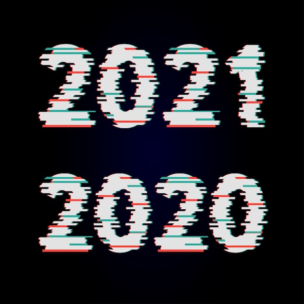 Vecteur vector cyber glitch. 2021 sur noir