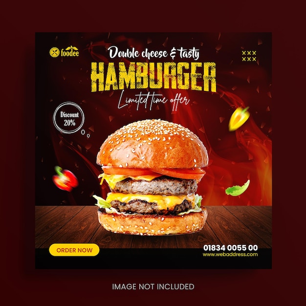 Vector délicieux hamburger bannière de médias sociaux et modèle de conception de post Instagram