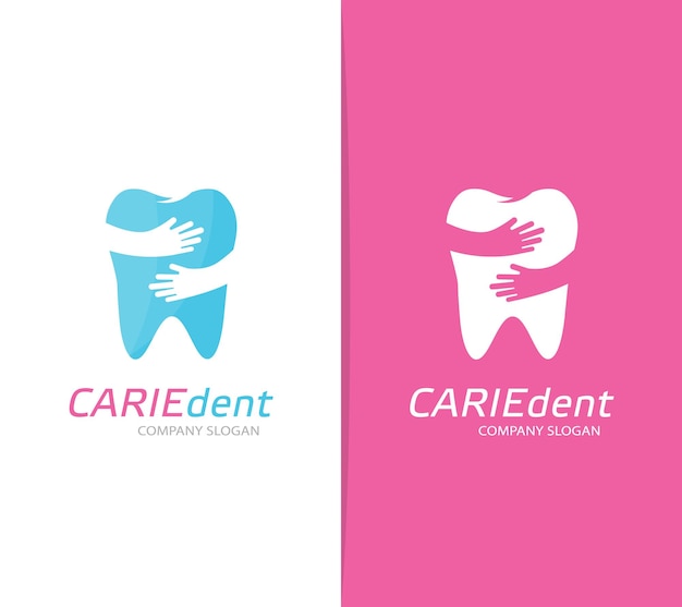 Vecteur vector dent et mains combinaison de logo clinique dentaire et embrasser le symbole ou l'icône dent unique et