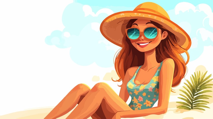 Vecteur vector de dessin animé d'été d'une fille heureuse jouant à l'extérieur