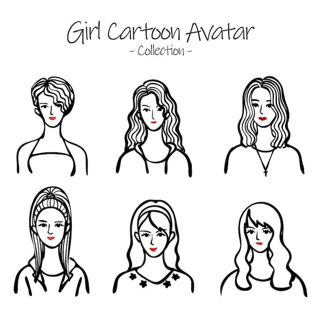 Vector dessiné à la main collection d'avatars de filles