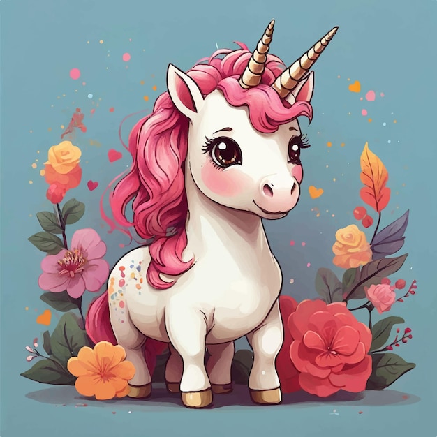 Vector Dessiné à La Main Illustration De Dessin Animé De Licorne Mignon