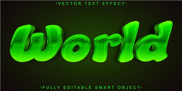 Vector de dessins animés du monde vert Effet de texte d'objet intelligent entièrement modifiable