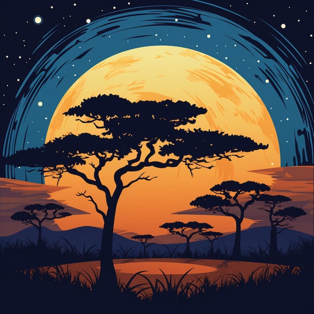 Vecteur vector de dessins animés du paysage de la savane