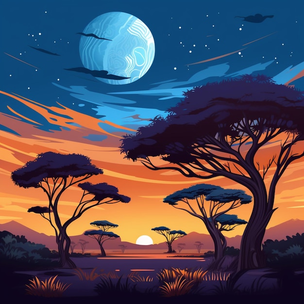 Vecteur vector de dessins animés du paysage de la savane