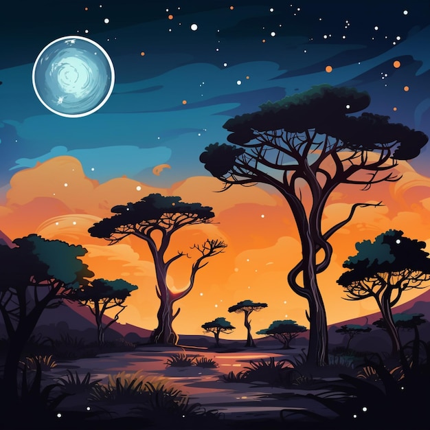 Vecteur vector de dessins animés du paysage de la savane