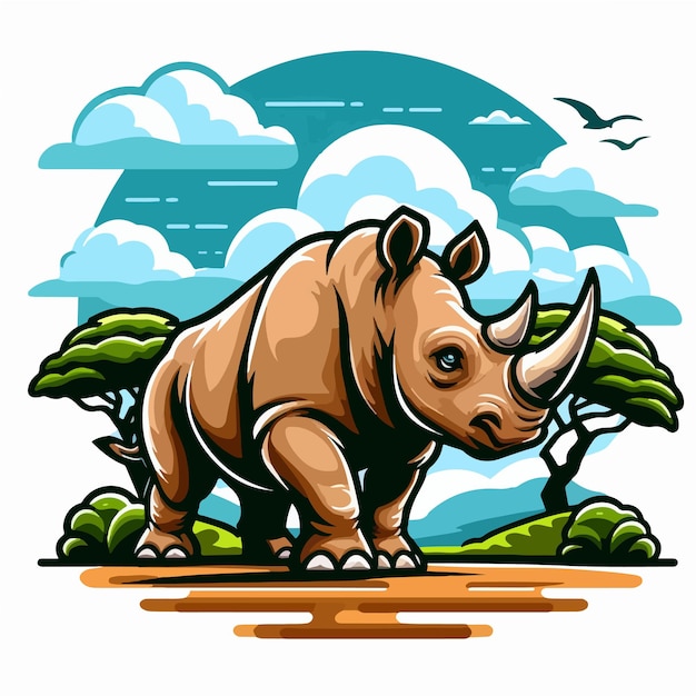 Vecteur vector de dessins animés de rhinocéros sur fond blanc