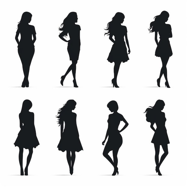 Vector De Dessins Animés De Silhouettes Féminines