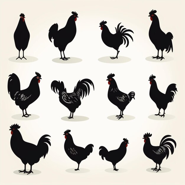 Vecteur vector de dessins animés de silhouettes de poulet