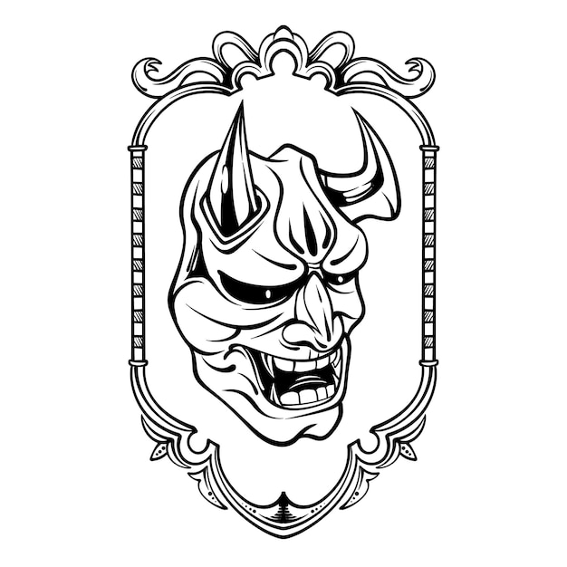 Vector Devil Oni Masque Japonais Avec Dessin De T-shirt Bnw