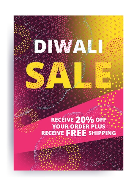 Vector Diwali Festival Offre Modèle De Conception D'affiche Vente Avec Rose Vif, Lumières Jaunes, Feux D'artifice