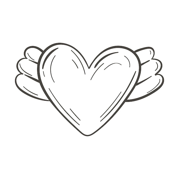 Vector doodle illustration de coeur avec des ailes isolé sur blanc