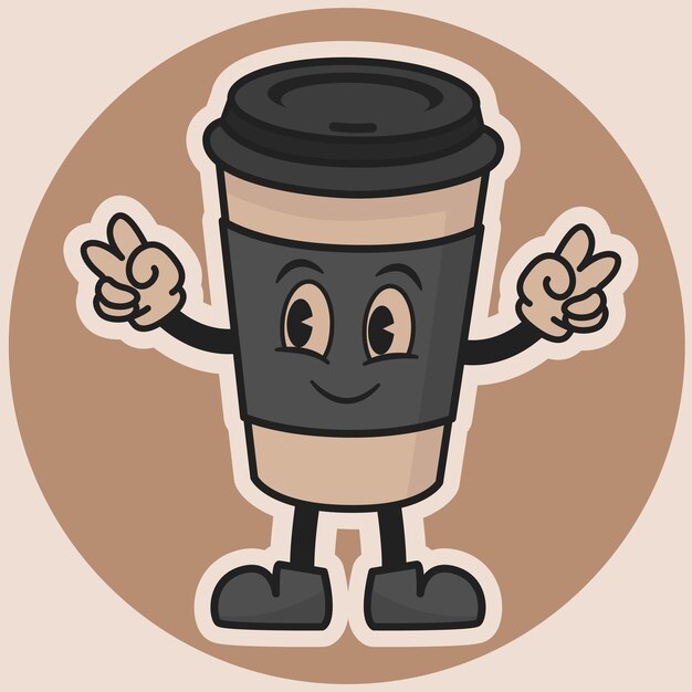 Vector Drôle De Verre De Café Personnage Dans Le Style Groovy Sticker Vectoriel Illustration Vectorielle