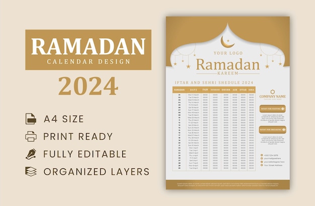 Vecteur vector du calendrier du ramadan de 2024