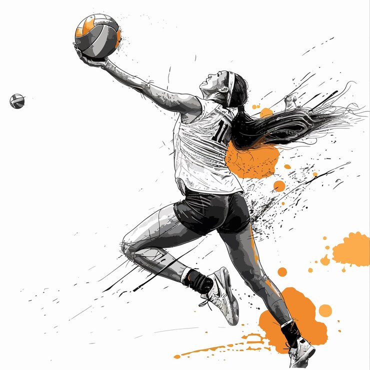 Vecteur vector du joueur de volley-ball sur l'attaque