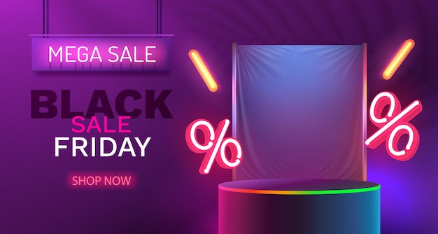Vector du pourcentage de promotion de la bannière du jour de la grande vente du vendredi noir