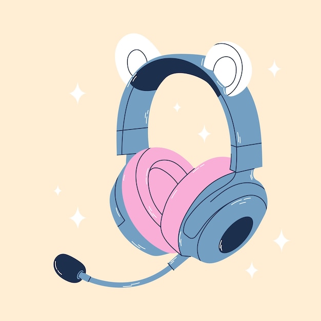 Vecteur vector écouteurs de jeu professionnels mignons avec des oreilles d'ours pour filles dans le style des dessins animés