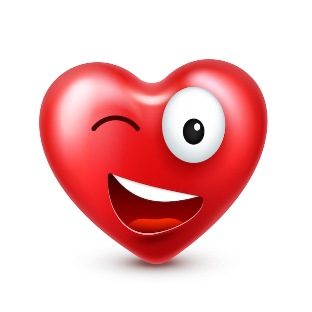 Vector d'emoji souriant au cœur pour la fête de la Saint-Valentin visage rouge drôle avec des expressions et des émotions d'amour