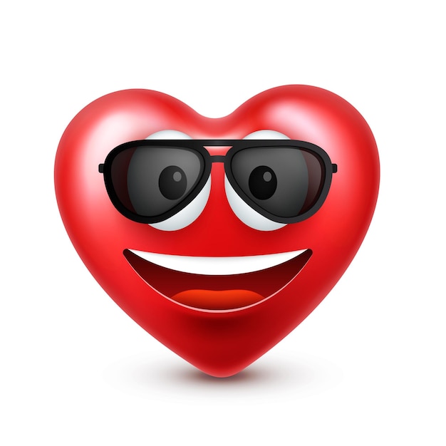 Vector d'emoji souriant au cœur pour la fête de la Saint-Valentin visage rouge drôle avec des expressions et des émotions d'amour