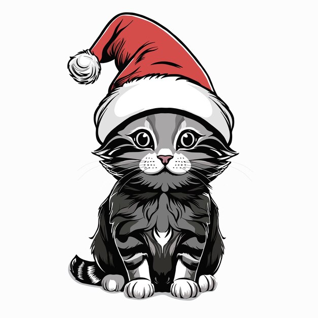 Vecteur vector est un mignon chat brun en costume de noël.