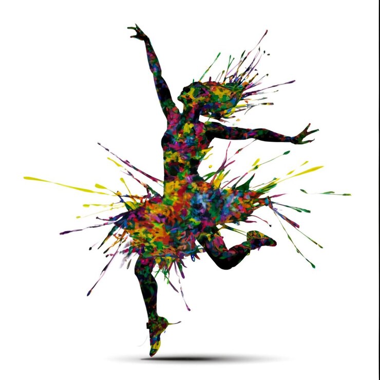 Vecteur vector une femme dans une robe colorée danse une peinture à l'aérographe