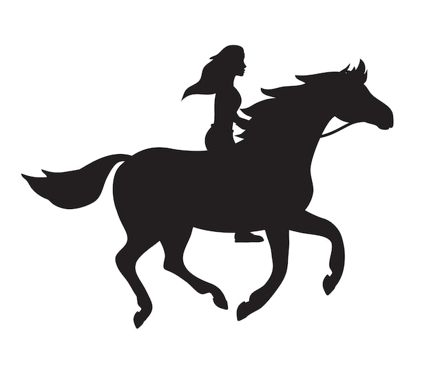 Vector femme équitation cheval silhouette isolé sur fond blanc