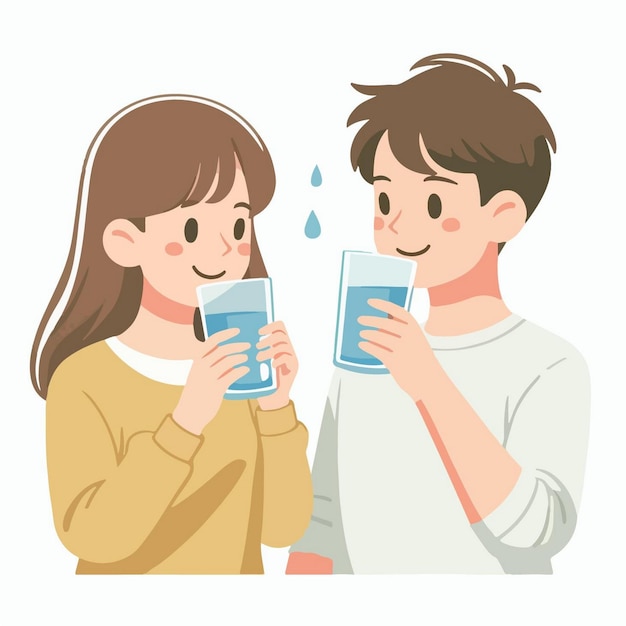 Vecteur vector femme homme boire de l'eau diète santé soif hydratation chaude illustration de sport d'été vecteur