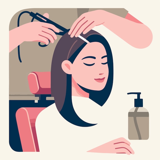 Vector d'une femme se rasant les cheveux dans un style de conception plat