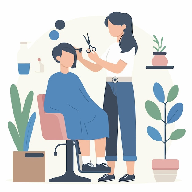 Vector d'une femme se rasant les cheveux dans un style de conception plat