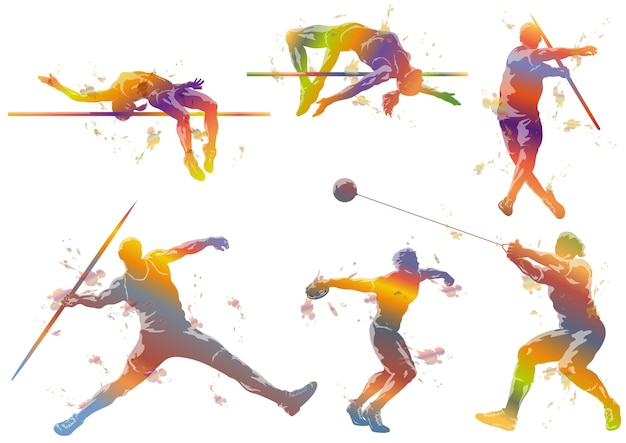 Vector Field Athletes Silhouette Clipart Set D'illustration Isolé Sur Un Fond Blanc