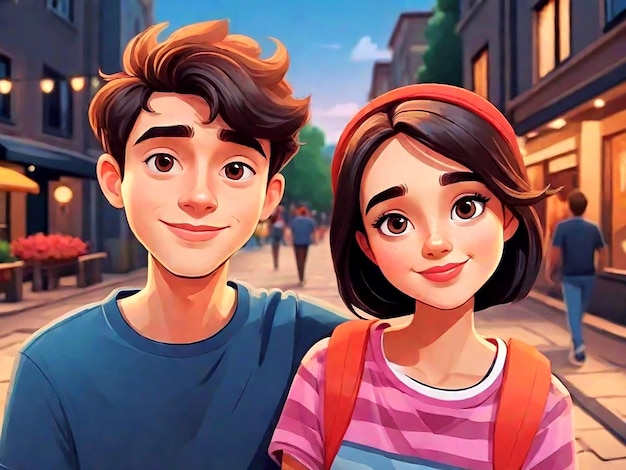 Vector Une fille et un garçon de dessin animé couple AI_Generated