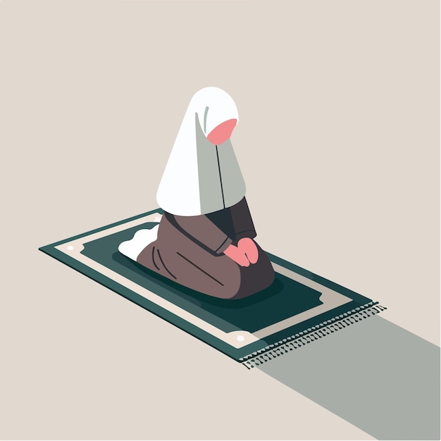 Vecteur vector d'une fille musulmane priant dans un style de conception plat