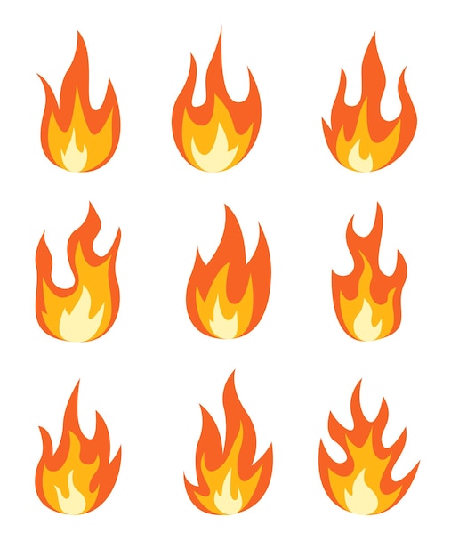 Vector flammes icônes set de flammes de style dessin animé collection de firebal