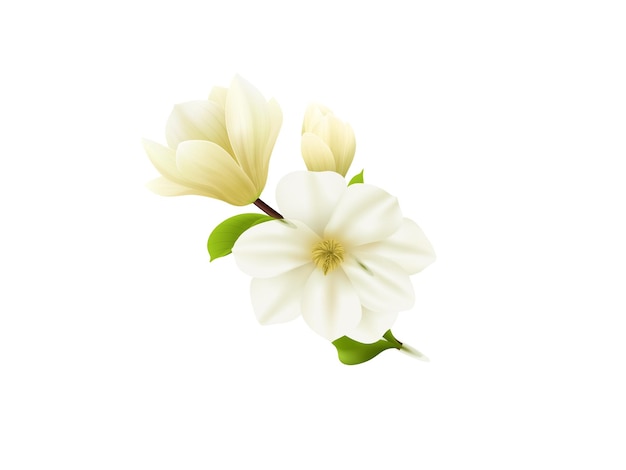 Vector de fleurs de magnolia roses réalistes, branche de magnolie en fleurs détaillée avec des feuilles pour la botanique
