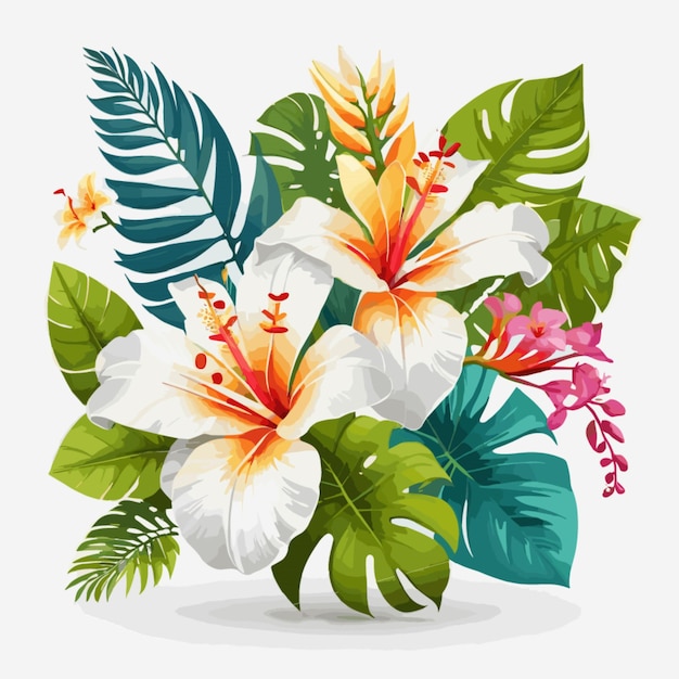 Vecteur vector de fleurs tropicales exotiques sur fond blanc