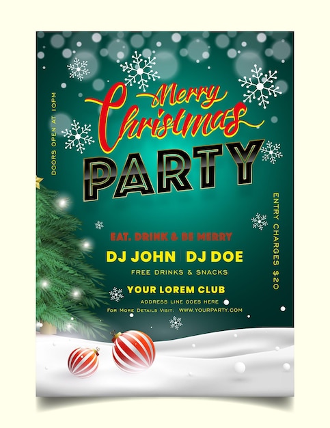 Vector de flyer de fête de Noël avec des éléments de typographie de vacances Poster de célébration de fond