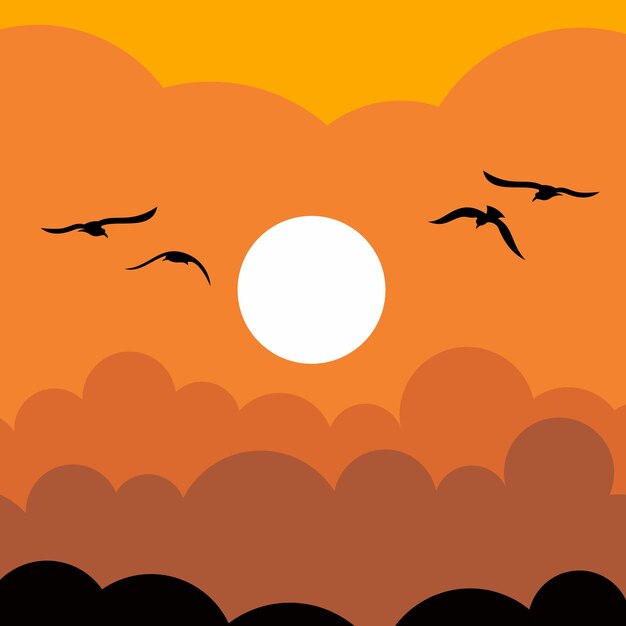 Vector forme carrée Arrière-plan Soleil de l'après-midi Nuages et oiseaux