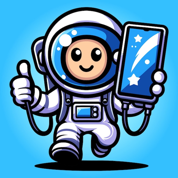 Vecteur vector gratuit astronaute mignon tient le smartphone dessin animé plat illustration isolée