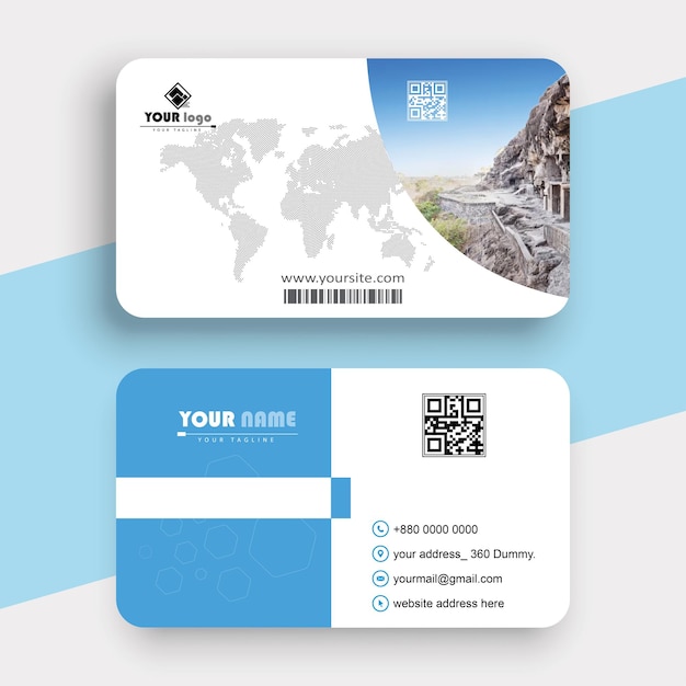 Vecteur vector gratuit carte de visite horizontale d'agence de voyages professionnelle design avec modèle de carte du monde