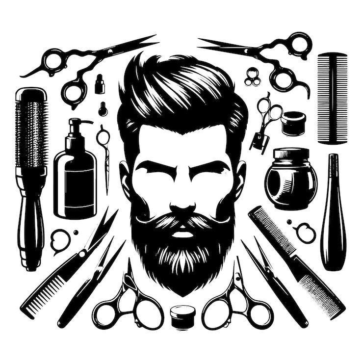 Vecteur vector gratuit visage d'homme beau avec barbe pour logo et silhouette de barbier