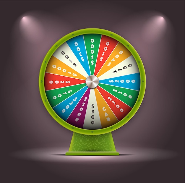 Vecteur vector green 3d spinning fortune wheel style réaliste lucky roulette illustration