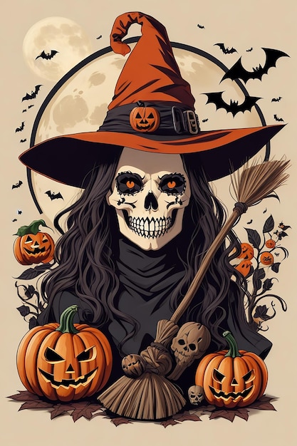 Vector Halloween Tshirt Logo Sticker Avec Une Citrouille Ai Généré
