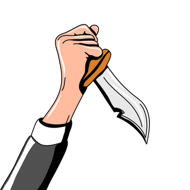 Vector Hand Draw tenant un couteau, Illustration pour meurtre ou criminel, Isolé sur blanc